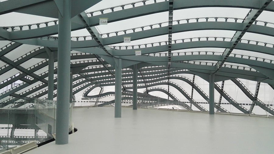 Nuovo Centro Congressi di Roma, la "Nuvola": foyer auditorium livello platea (progetto arch. Massimiliano Fuksas, proprietà EUR SpA)